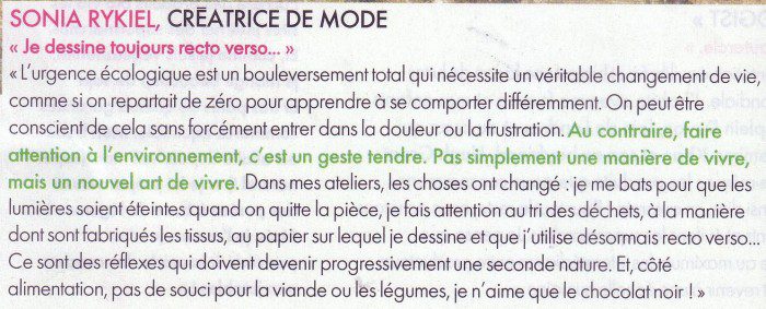 Les stars donnent l'exemple - Sonia Rykiel