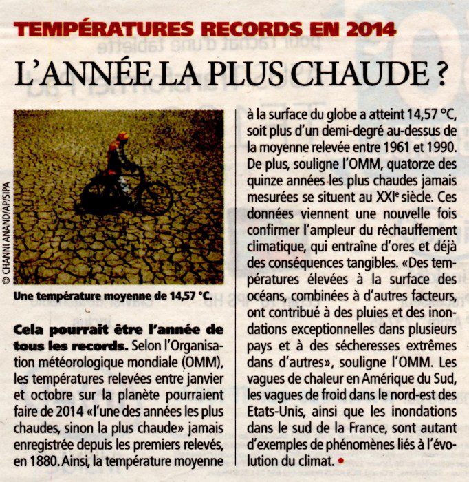 Lire la suite à propos de l’article 2014, l&rsquo;année la plus chaude