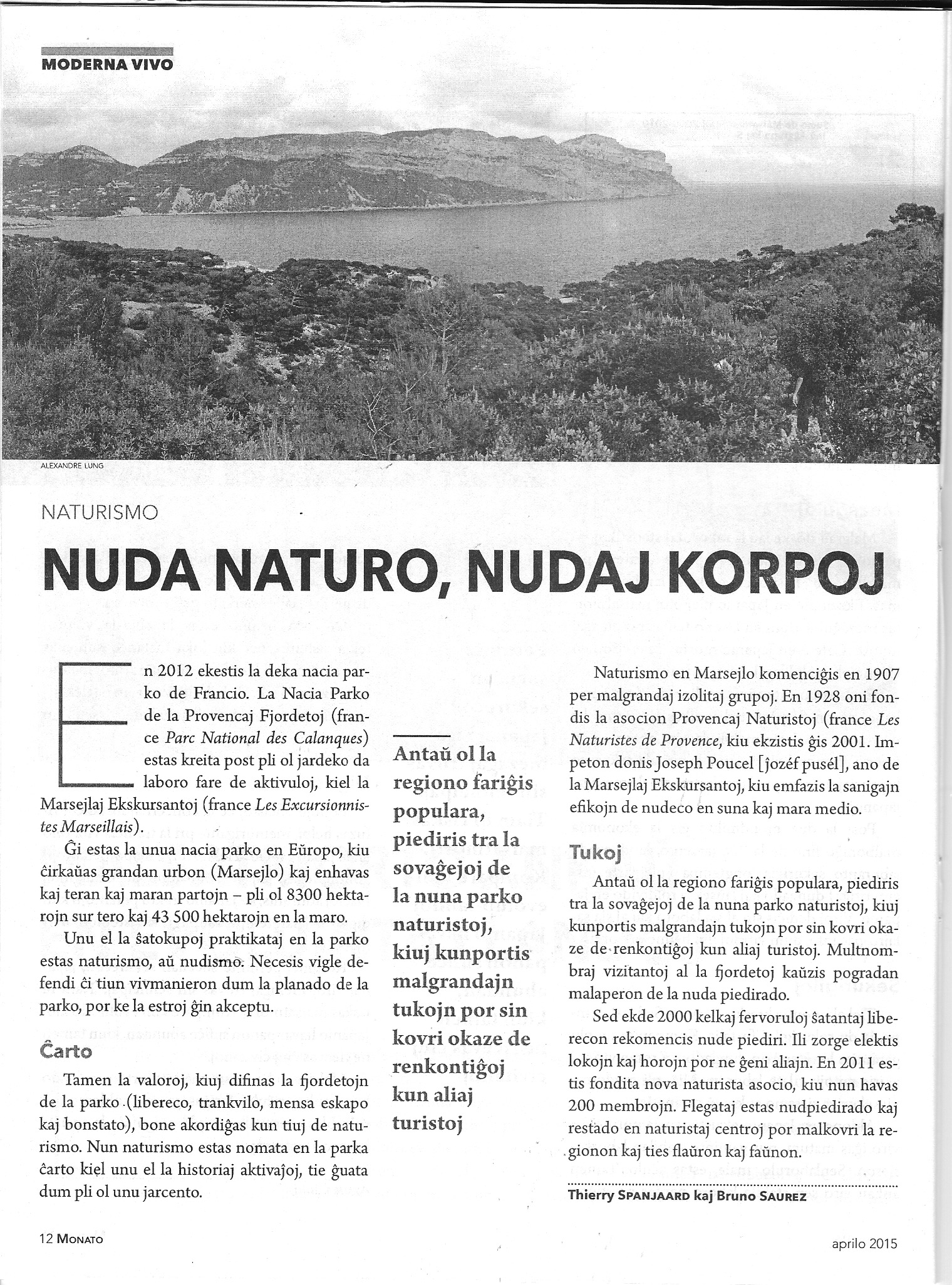 You are currently viewing Article sur le naturisme dans les Calanques dans Monato (magazine espérantiste)