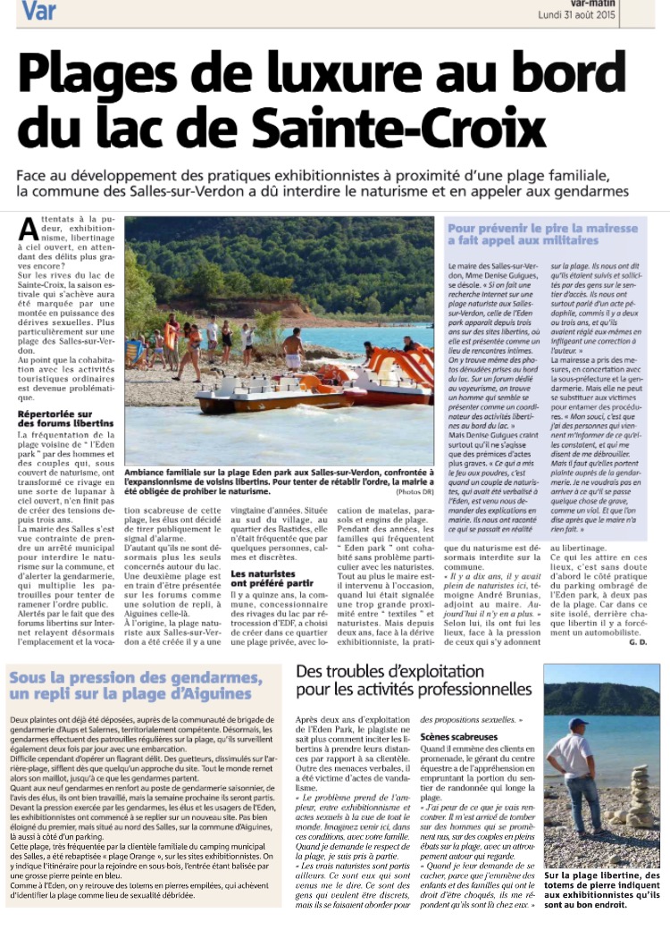 You are currently viewing Le libertinage condamne la pratique naturiste au lac de Sainte-Croix