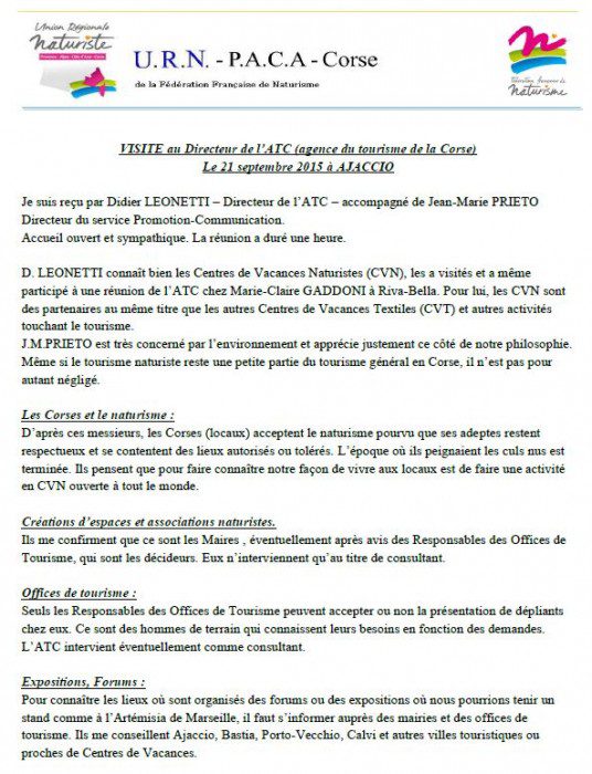 Lire la suite à propos de l’article L&rsquo;Union Régionale Naturiste PACA/Corse reçu par l&rsquo;Agence du Tourisme de la Corse