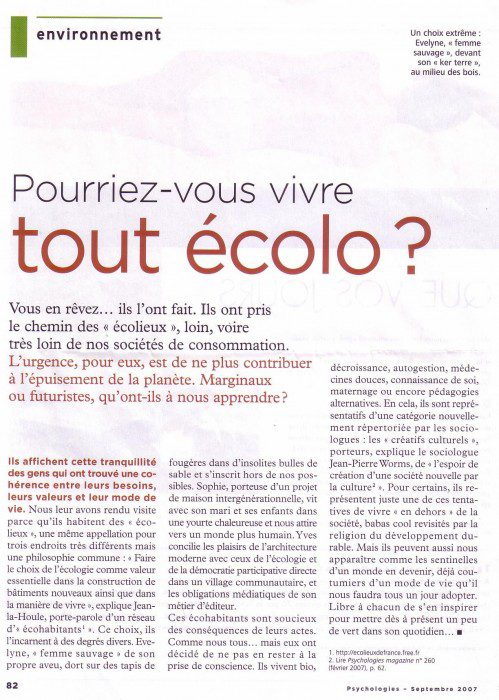 Lire la suite à propos de l’article « Tout écolo » – Psychologie (septembre 2007)