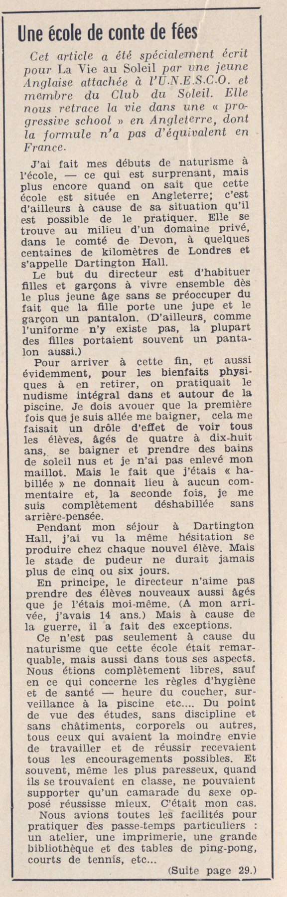 La vie au soleil n°26 - Jv fév 1953 - Ecole naturiste en angleterre