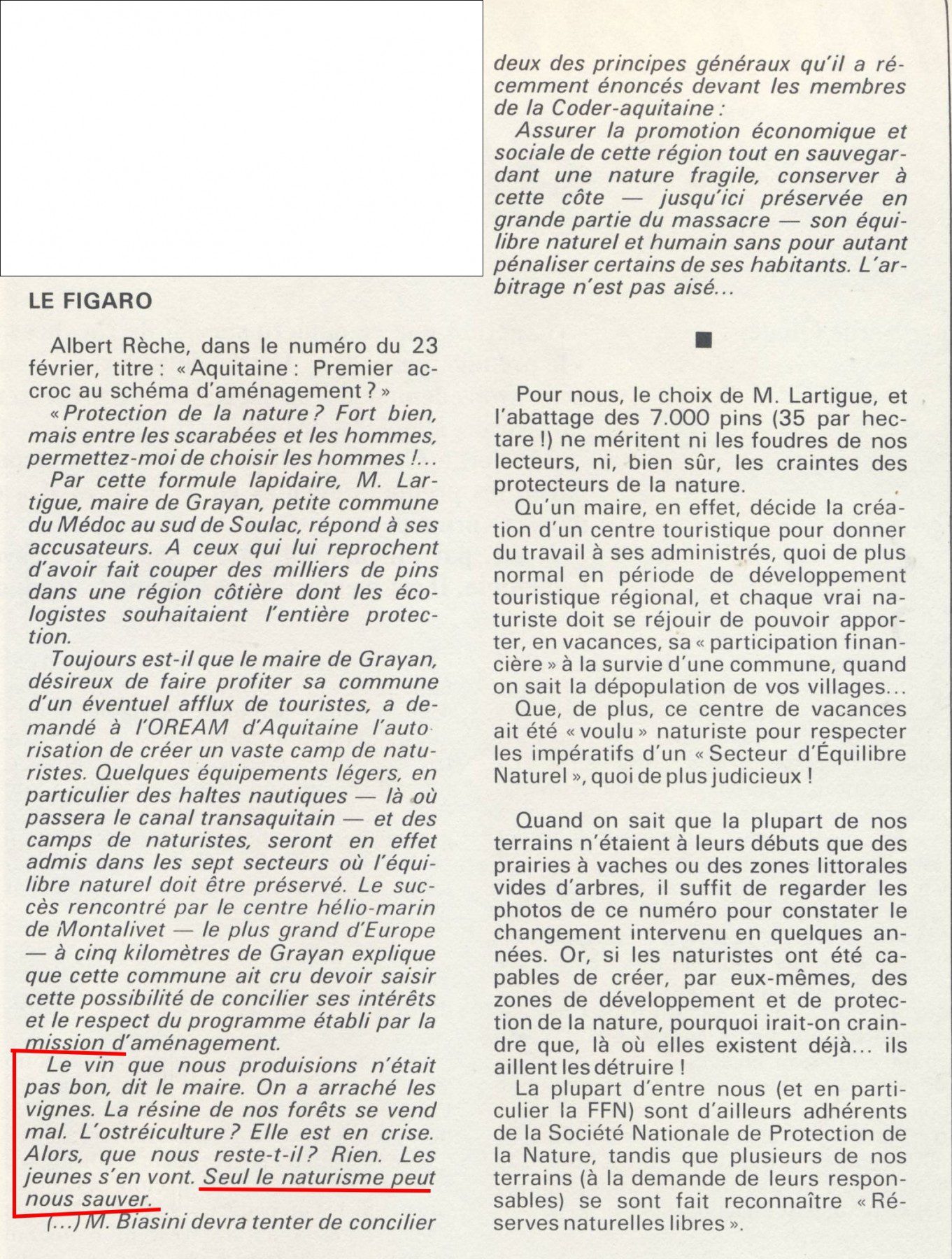 La vie au soleil numéro 16 - mars avril 1972 - Création d'euronat polémique