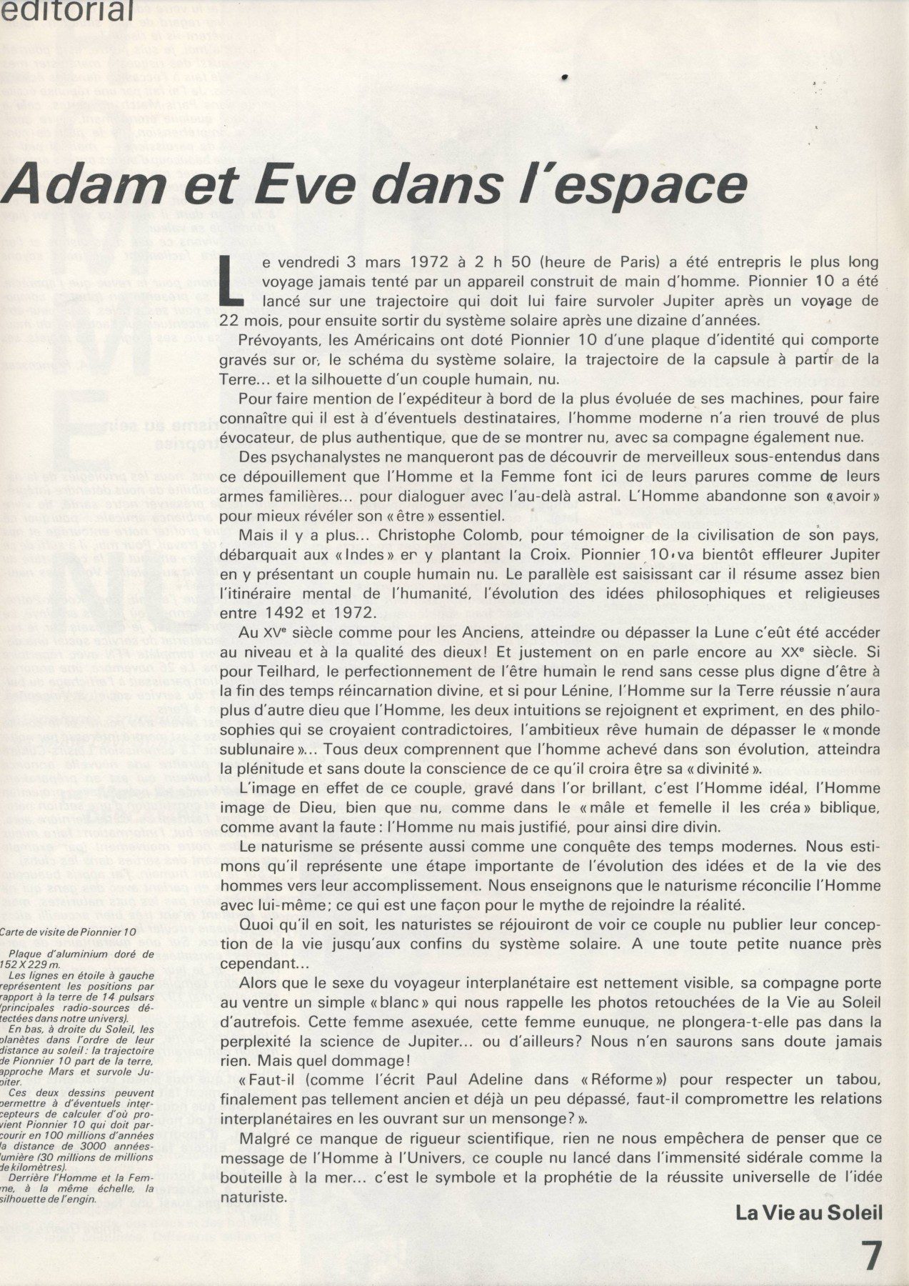 La vie au soleil numéro 17 - mai juin 72 - Edito