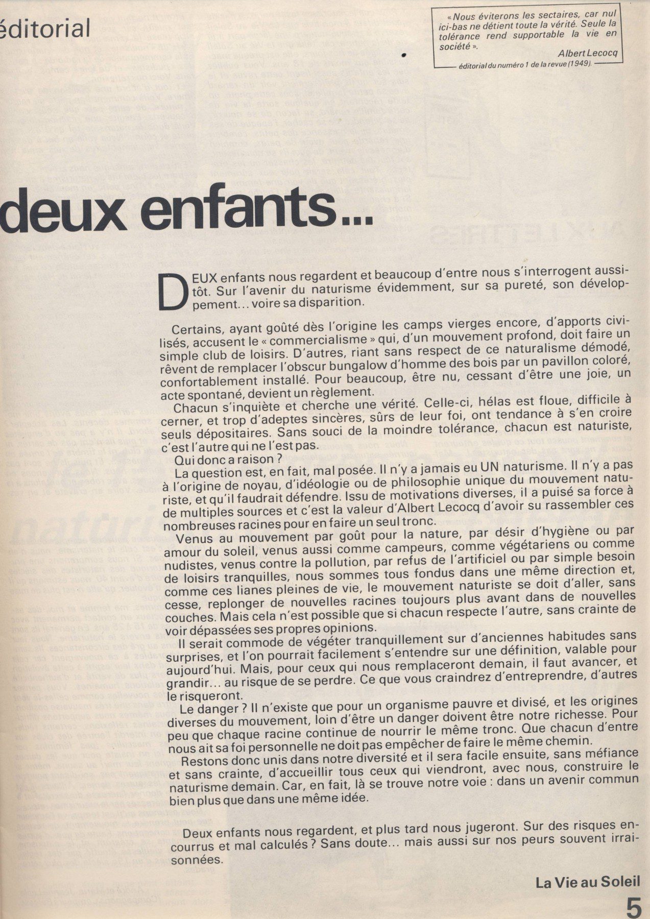 La vie au soleil - n°11 - Juin 1971 - édito sur l'avenir du naturisme