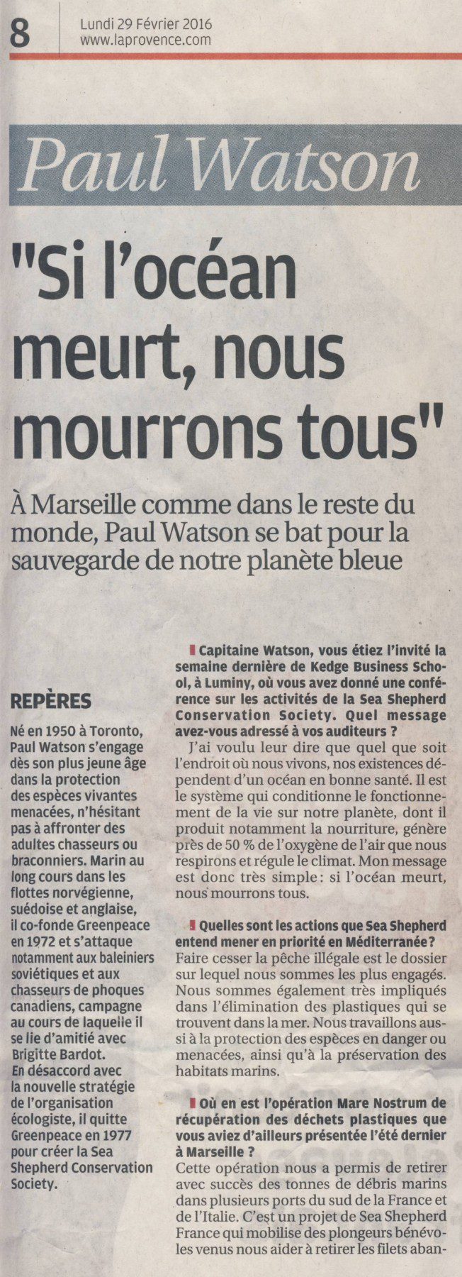 Paul Watson1 - La provence 29.02.2016