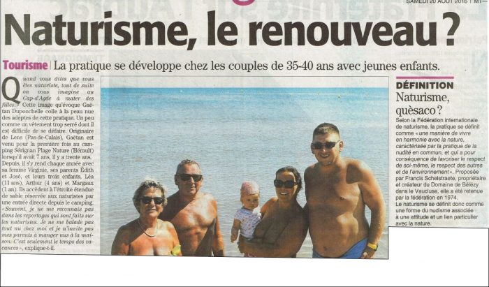 Lire la suite à propos de l’article Midi libre – 20.08.2016 – Le naturisme en Languedoc Roussillon