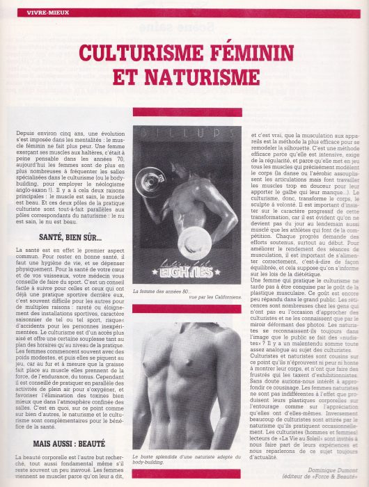 Lire la suite à propos de l’article Culturisme féminin et naturisme