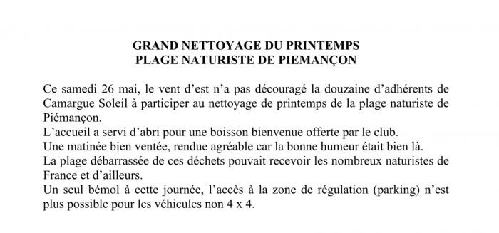 Lire la suite à propos de l’article Grand nettoyage sur la plage naturiste de Piemançon