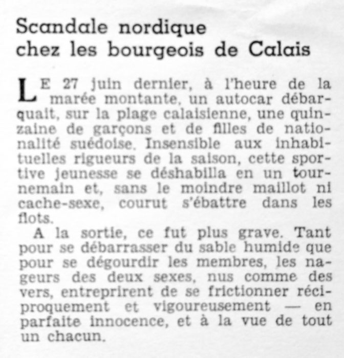 Lire la suite à propos de l’article Des Suédoises nues à Calais choquent les bourgeois (1951)
